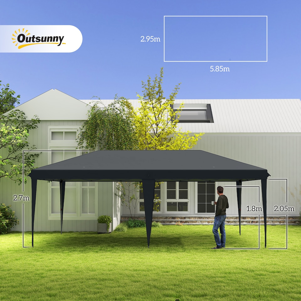 image 1 of Outsunny Pop Up Gazebo 3 x 6m, Foldable Canopy Tent, Height Adjustable Wedding Awning Canopy wCarrying Bag, Black