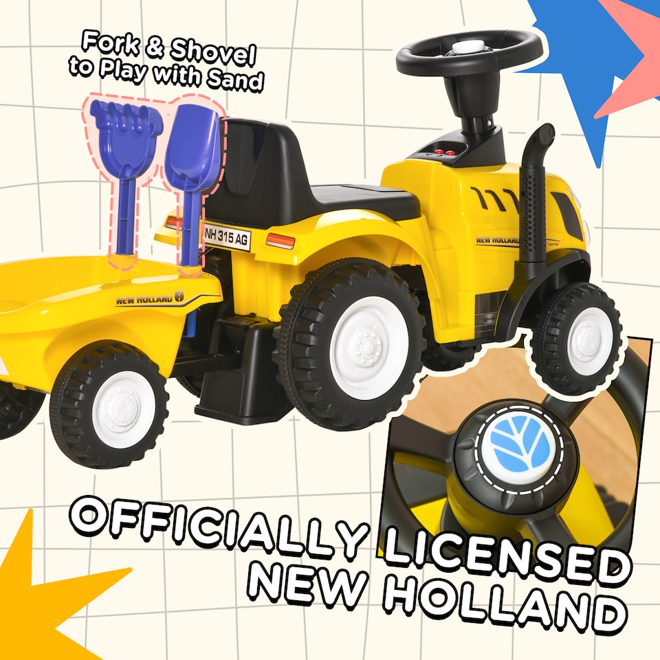 image 1 of HOMCOM Ride On Tractor Toddler Walker Foot To Floor Slider with Horn Storage Steering Wheel for 1-3 Years Old Yellow