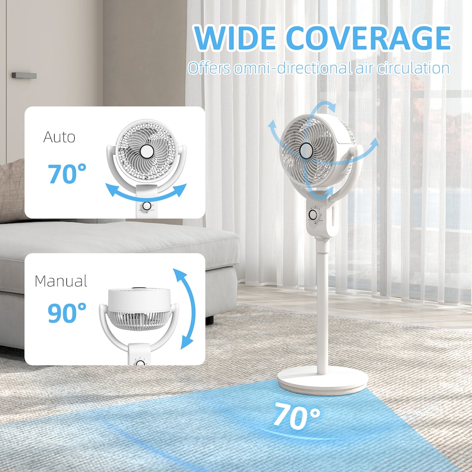 image 1 of HOMCOM Pedestal Fan, Air Circulation Fan with Oscillating, Tilt, for Home | White | White | 31L x 31W x 92H cm