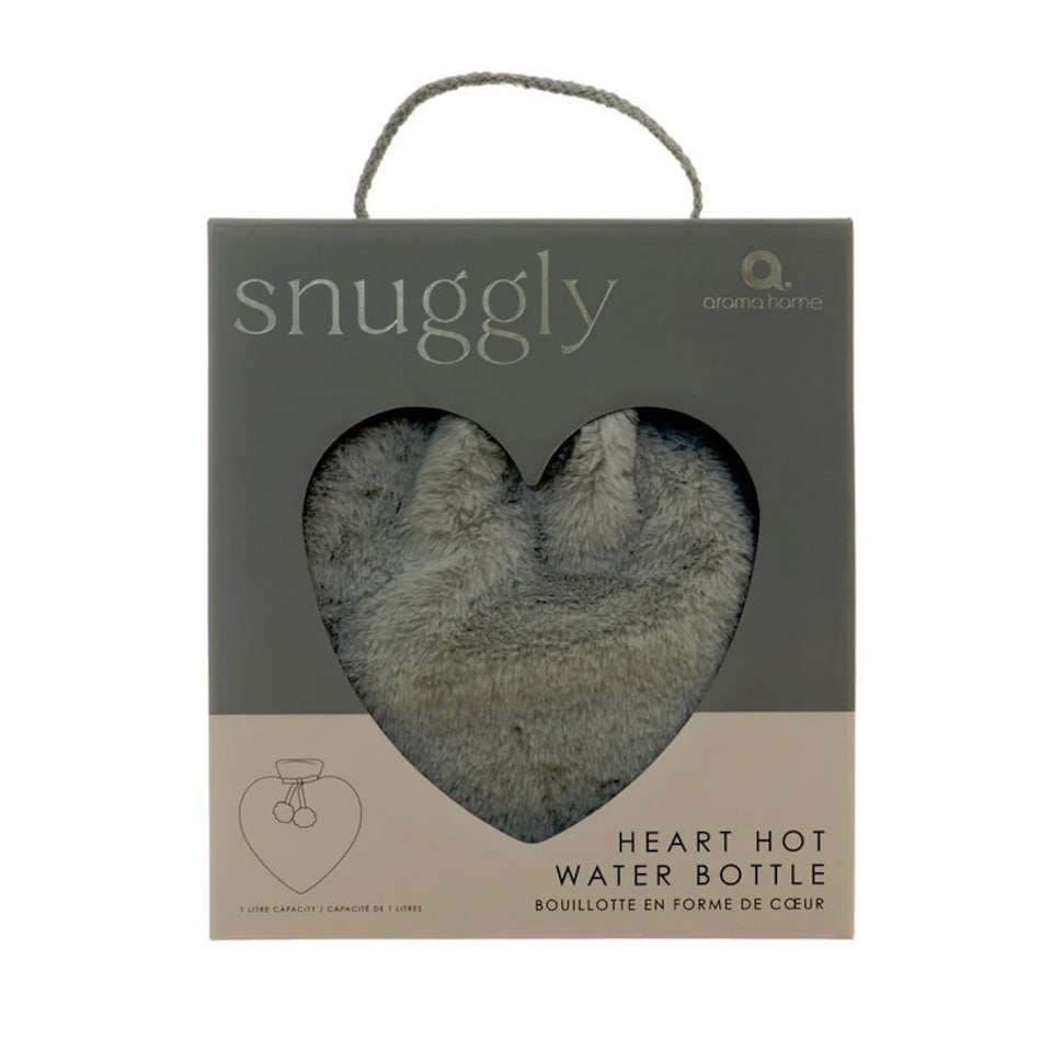 image 1 of Aroma Home Heart Shaped Water Bottle Grey Faux Fur