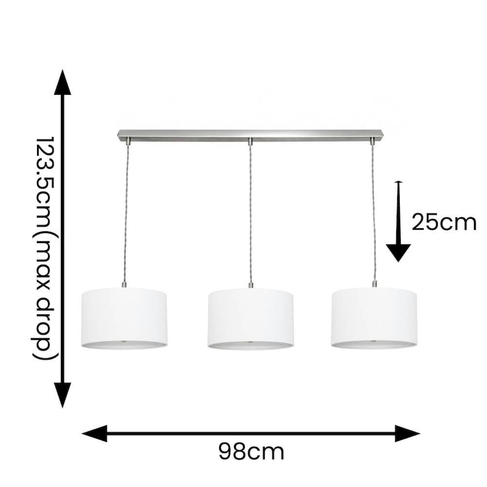 image 1 of ValueLights Shaw Brushed Chrome 3 Drop Bar Lamp Holder White Shades | White
