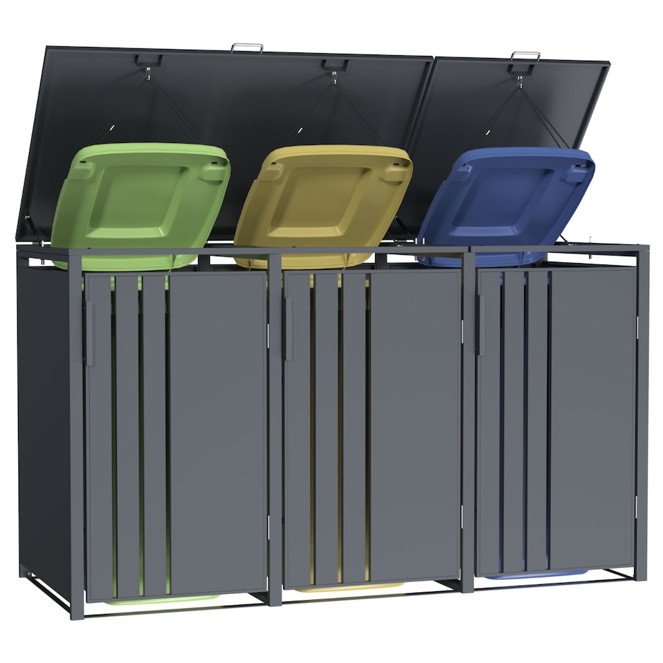 image 1 of Phoenix Outdoor Triple Wheelie Bin Store for 3 x 240L Bins, Soft Close Metal Storage, Anthracite GB3300AA