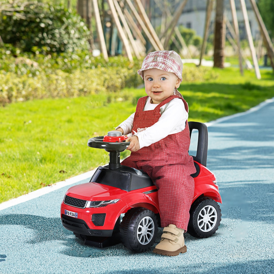 image 1 of HOMCOM 3-in-1 Ride On Car Foot To Floor Slider Toddler with Horn Steering Wheel NO POWER Manual Under Seat Storage Safe Design for 1-3 Year Old Red