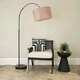 image 1 of ValueLights Louis Black Arched Curved Floor Lamp with Blush Pink Velvet Drum Lamp Shade