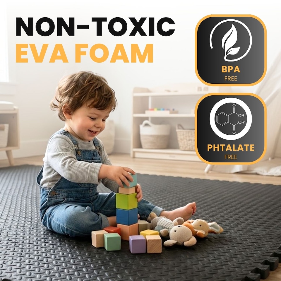 image 1 of Soft Interlocking Floor Mats Set - Non-Slip Foam Tiles EVA Puzzle Mats for Gym, Garage, Home Workout, Playroom, or Office