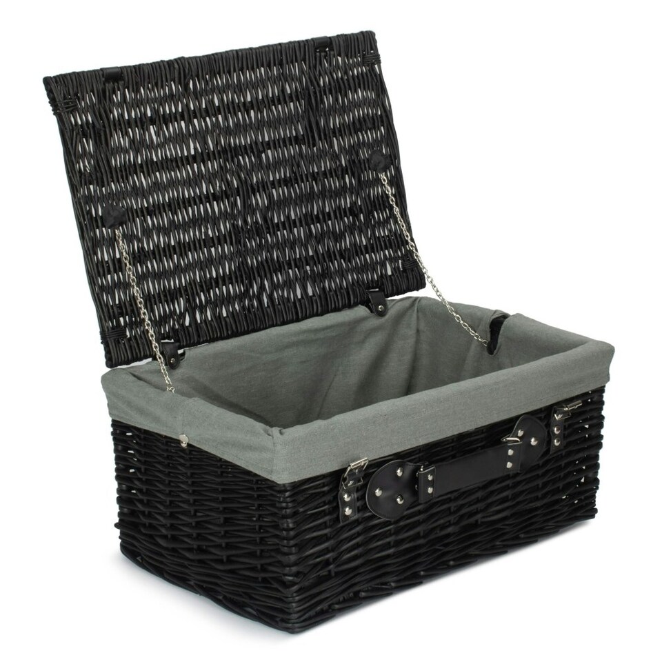 image 1 of 51cm Empty Willow Wicker Picnic Basket with Lining Blue | Blue | One Size