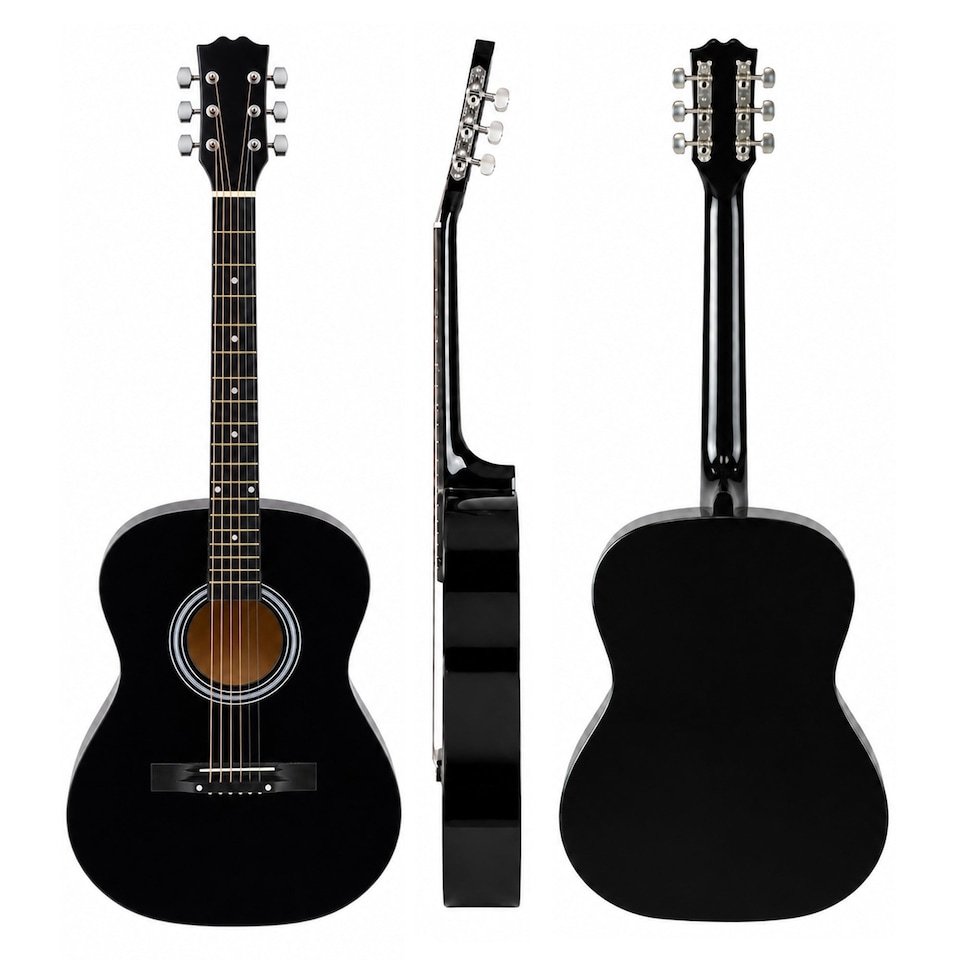 image 1 of Black 39 Inch Full Size 6 String Steel Strung Acoustic Guitar | Black