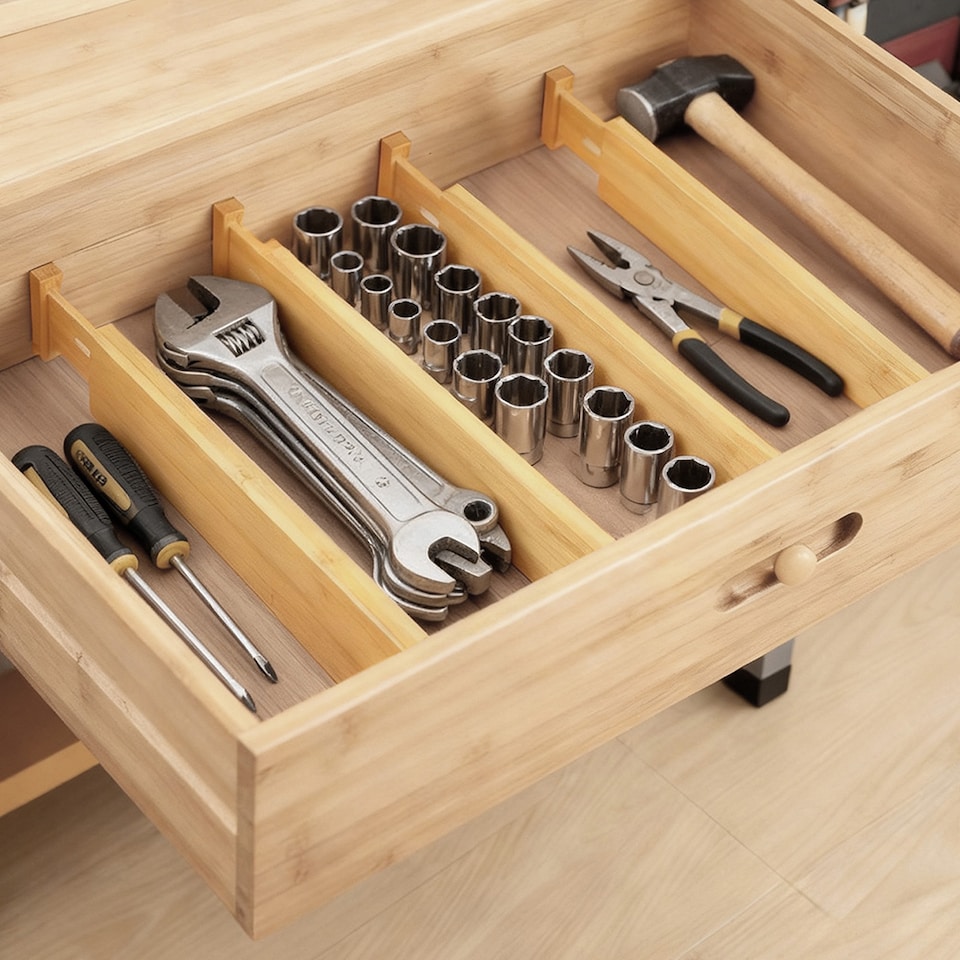 image 1 of Levede Adjustable Drawer Divider Bamboo 4PC Expandable Organisers Spring