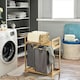 image 3 of Wooden Grey Pull Out Double Laundry Basket With Shelf Brown