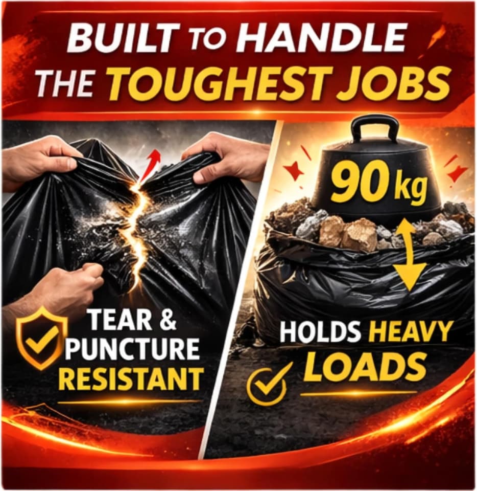 image 1 of Hero Ultimate Heavy Duty Bin Bags 158L Extra Large Refuse Sacks Black 5 Pack 90kg Load Capacity Recycled Plastic