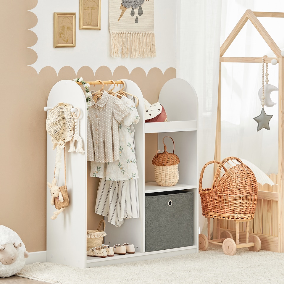 image 1 of SoBuy Kids Wardrobe with Hanging Rail, Storage Box & 3 Hooks, White, 38.2x13.8x42.5 inches, 22.5 kg - KMB40-W