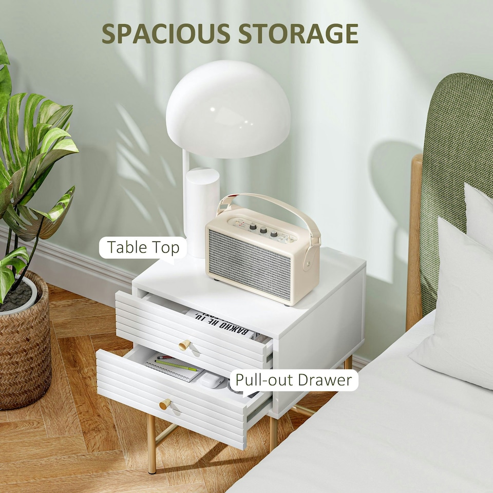 image 1 of HOMCOM Bedside Tables Set of 2 with 2 Drawers for Bedroom, White