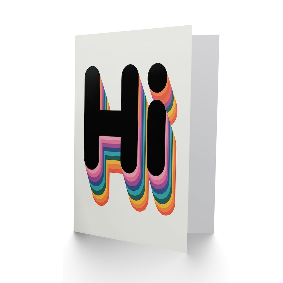 image 1 of Hi Bold Retro Rainbow Font Colourful Typography Thinking Of You Greeting Card