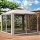 image 2 of Outsunny 3 x 3 m Metal Gazebo Garden Pavillion Double Roof Outdoor Canopy Shelter with Mesh Sidewalls Taupe