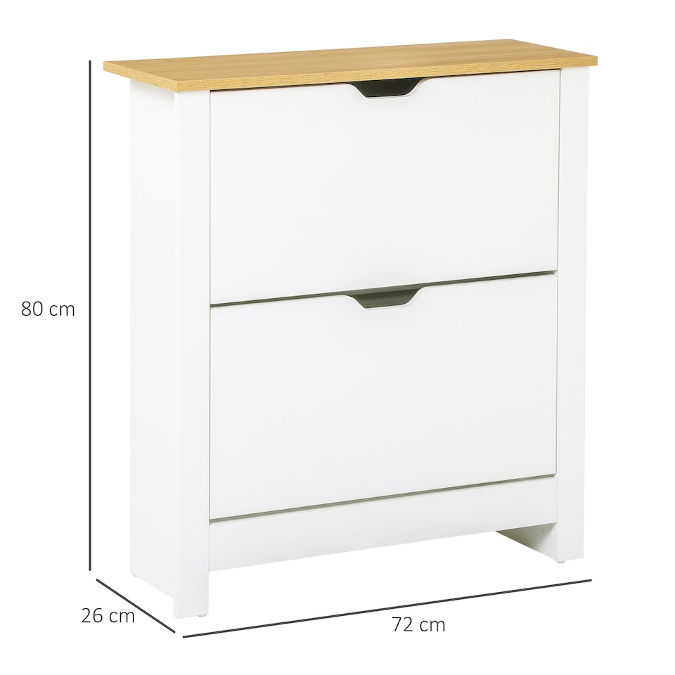 image 1 of HOMCOM 12-Shoe Storage Cabinet 4 Shelves 2 Drawers Tabletop 4 Legs Modern White