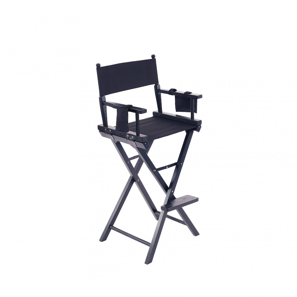 image 1 of Professional Black Wooden Folding Director Makeup Chair with 2 Storage Pouches | Black