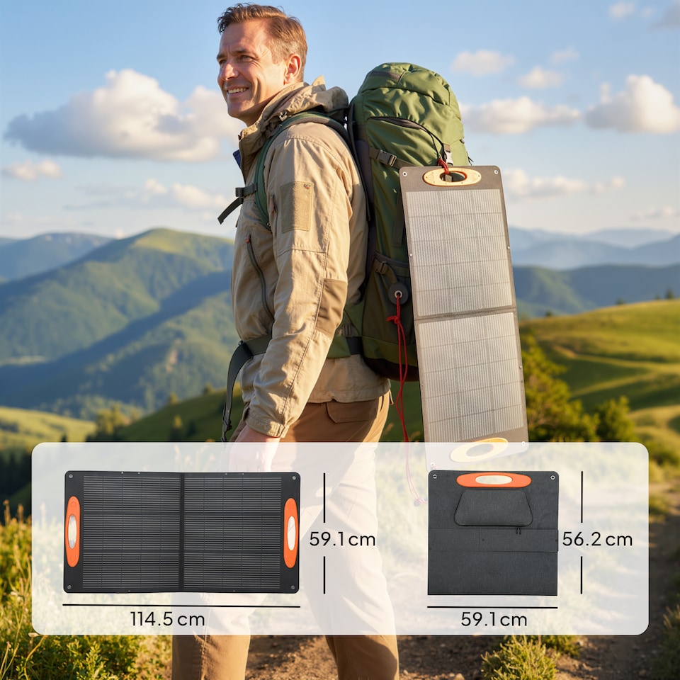 image 1 of HOMCOM 100W Portable Solar Panel, Foldable Solar Charger with USB-A & USB-C Fast Charging Output, IP67 Waterproof for Mobile Phone Power Bank Flashlight Fans Camping Backpacking Hiking