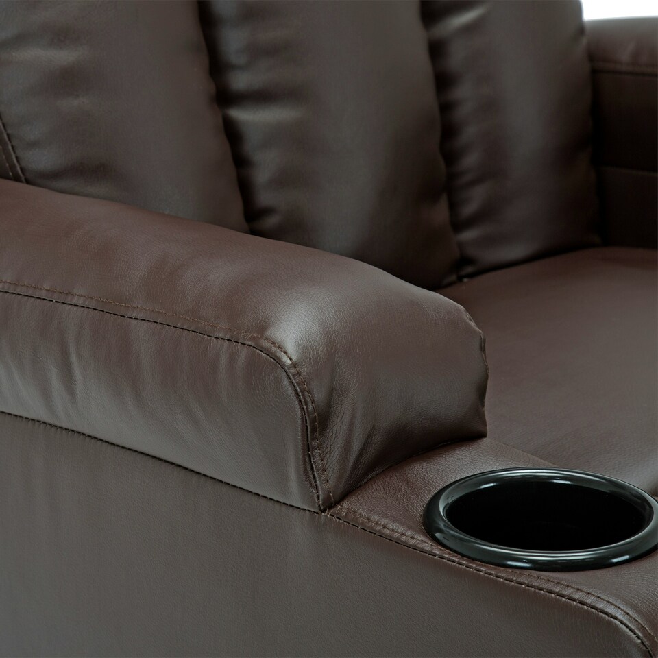 image 1 of Studio Bonded Leather Recliner w Drink Holders Sofa Chair (Brown)