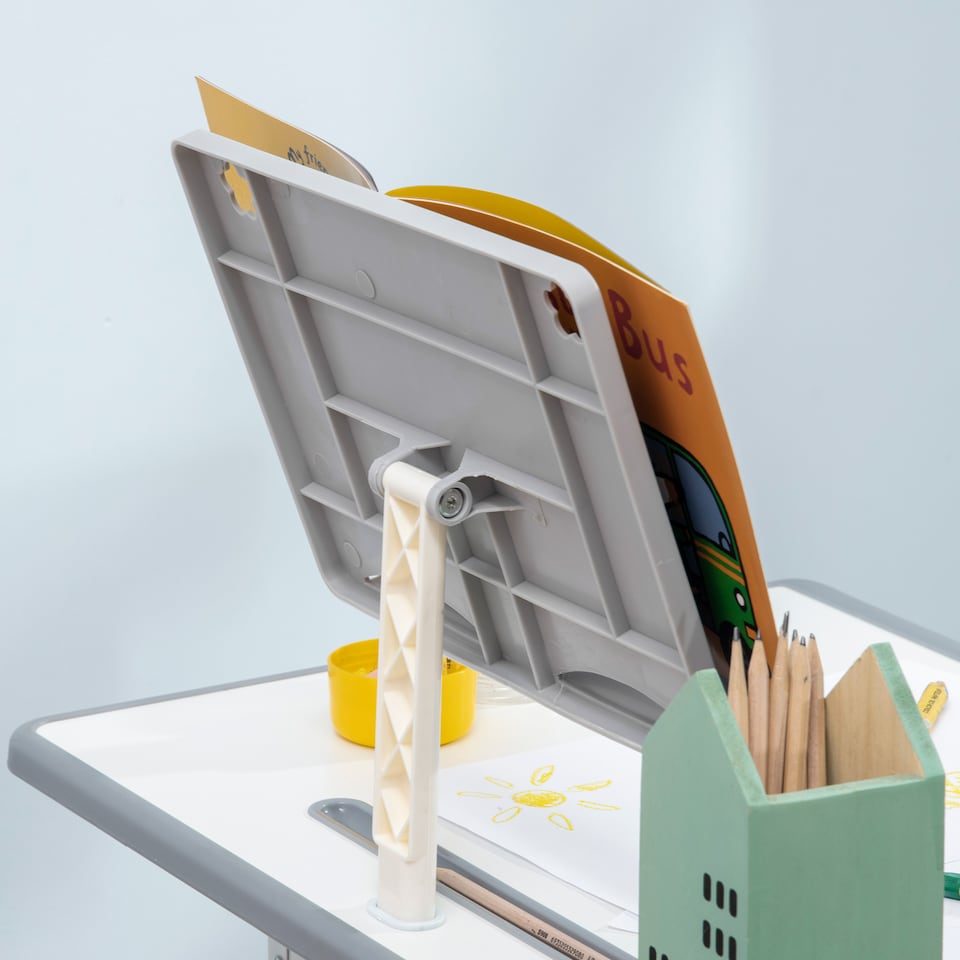 image 1 of HOMCOM Kids Desk and Chair Set Adjustable Height Study Table Set w Drawer | Grey