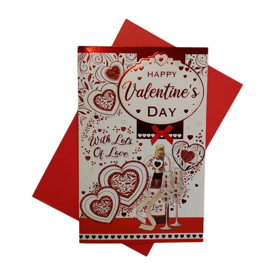 image 1 of Red Glitter Hearts Classic Design Valentine's Day Card