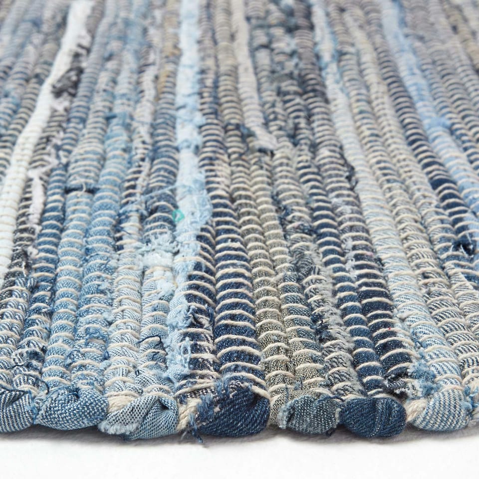 image 1 of Homescapes Blue Denim Handwoven Striped Chindi Hall Runner - 66 x 200 cm | Blue | Blue