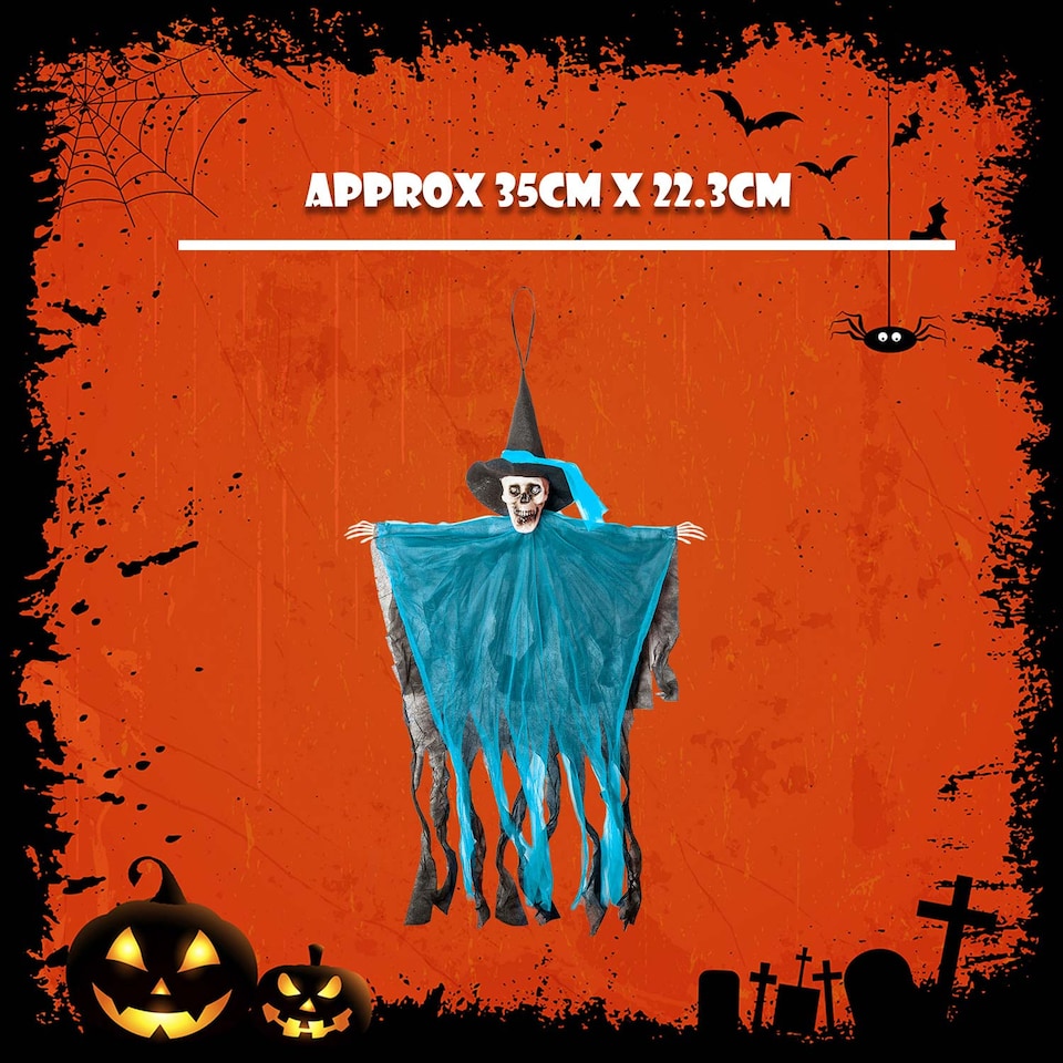 image 1 of vfm-estore Blue Hanging Skeleton Halloween Decoration with Light-Up Eyes