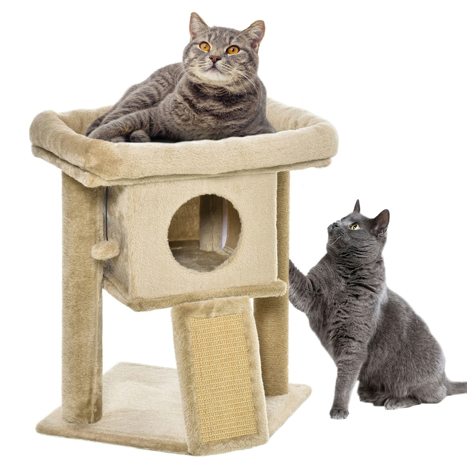 image 1 of PawHut Cat Tree Tower Indoor with Cats Scratching Post Cat House, Coffee