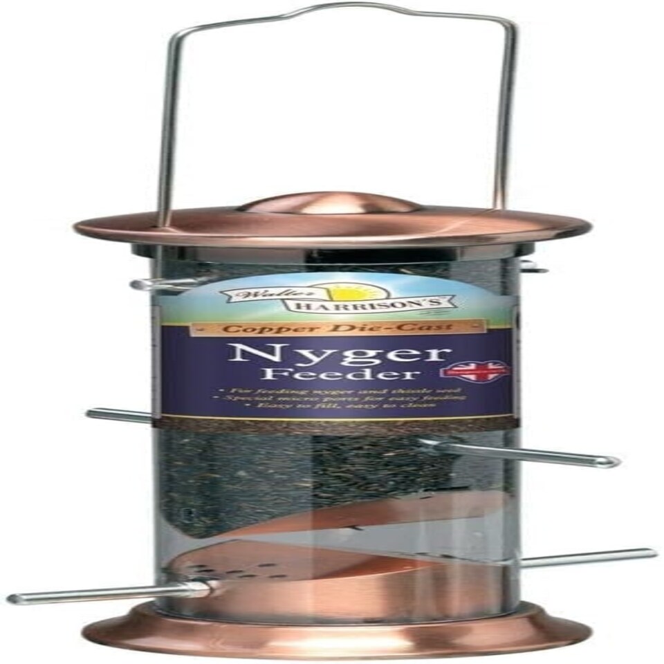 Walter Harrison's Nyger Seed Copper Plated Die Cast Wild Bird Hard-Wearing Hanging Feeder - Small - 20 cm