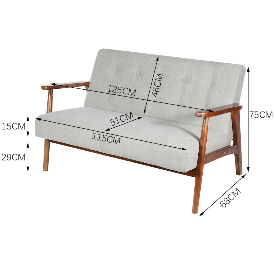 image 1 of Living and Home Solid Wooden Frame Upholstered Tufted Sofa - Grey | Grey