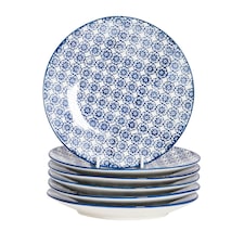 Nicola Spring Hand-Printed Side Plates - 18cm - Navy - Pack of 6 Blue