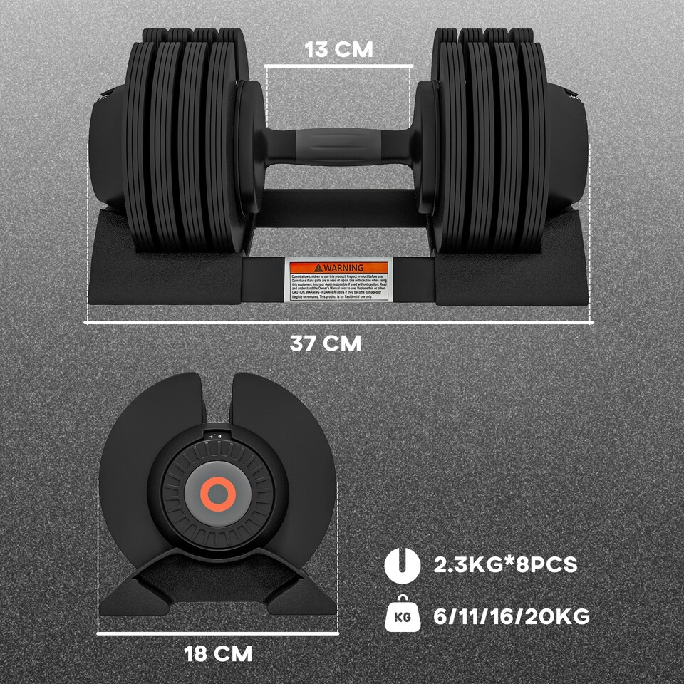 image 1 of SPORTNOW 4-in-1 Adjustable Dumbbells, Weights Set, 6kg, 11kg, 16kg, 20kg