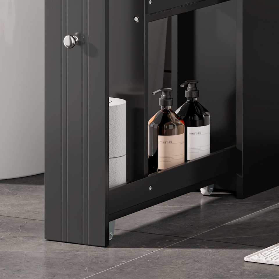 image 1 of VonHaus Shrewsbury Black Slim Bathroom Storage Unit with Drawers