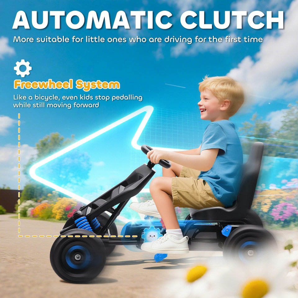 image 1 of AIYAPLAY Pedal Go Kart with Freewheel System, for Ages 3-6 Years, Blue