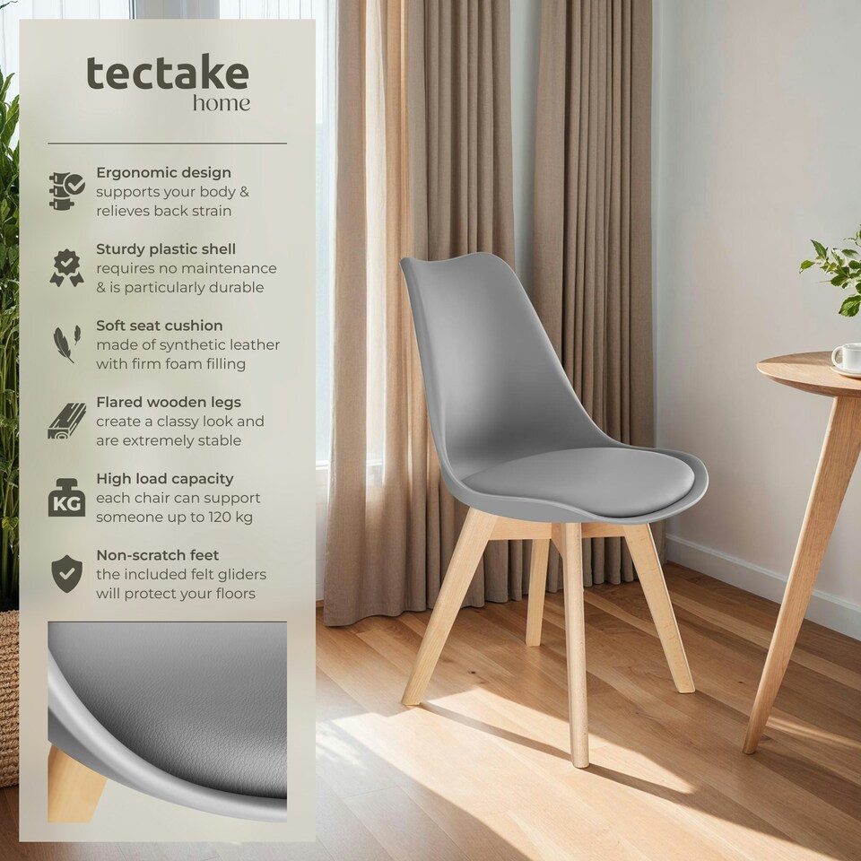 image 1 of Dining Chairs Frederikke - padded, ergonomic shape, wooden legs - Set of 8 Grey