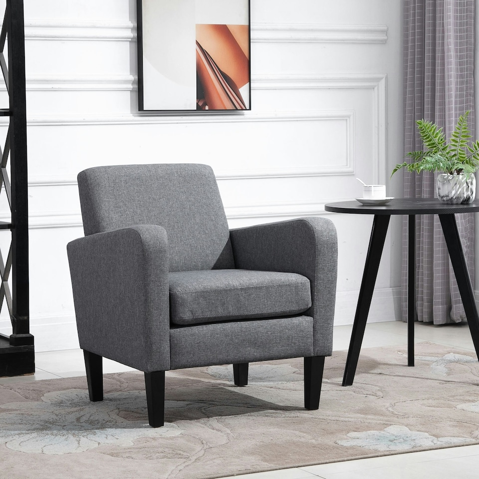 image 1 of HOMCOM Modern Armchair Accent Chair with Rubber Wood Legs for Bedroom Grey