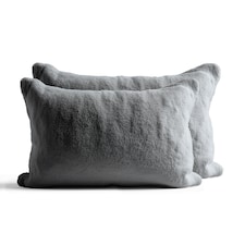 Teddy Bear Fleece Super Soft Cosy Pillow Case Pair Silver | Silver