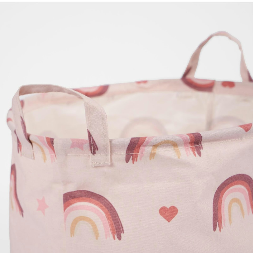 image 1 of OHS Kids Rainbow Print Round Pop Up Clothes Toy Storage Laundry Basket, 1-2kg - Blush Pink