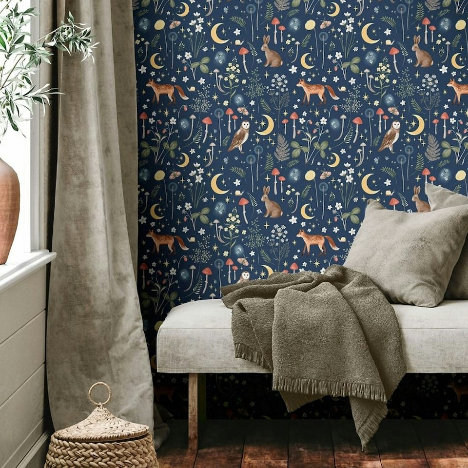 image 1 of Muriva Catherine Lansfield Enchanted Twilight Wallpaper - Navy - 10m x 0.5m Blue