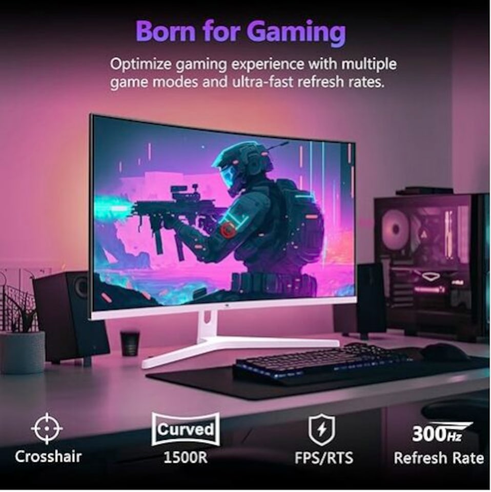 image 1 of Z-Edge 27 Inch Curved Gaming Monitor 300Hz 240Hz 1ms 1080P VA 1500R DP HDMI | White PC Monitor Full HD 1920x1080 16:9, 250cd/m² Brightness, 3000:1 Contrast, FreeSync, Crosshair, VESA Mountable