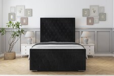 Sloomy Monroe Black Naples Bed Frame With 50" Upholstered Headboard 2'6 Small Single