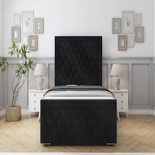 Sloomy Monroe Black Naples Bed Frame With 50" Upholstered Headboard 2'6 Small Single