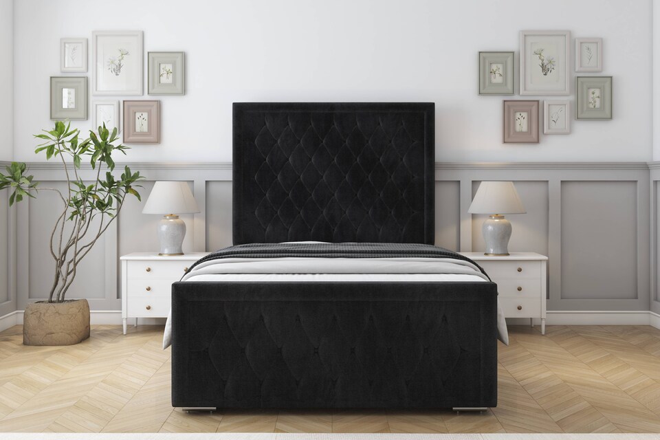image 1 of Sloomy Monroe Black Naples Bed Frame With 50" Upholstered Headboard 2'6 Small Single