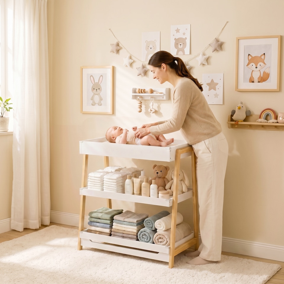 image 1 of AIYAPLAY Baby Changing Table with 2 Storage Shelves White