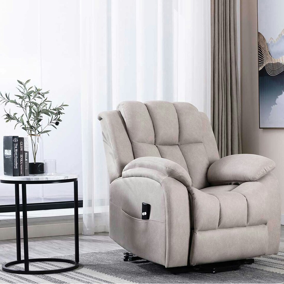 image 1 of Brookline Electric Technology Fabric Single Motor Rise Recliner Chair (Pumice)