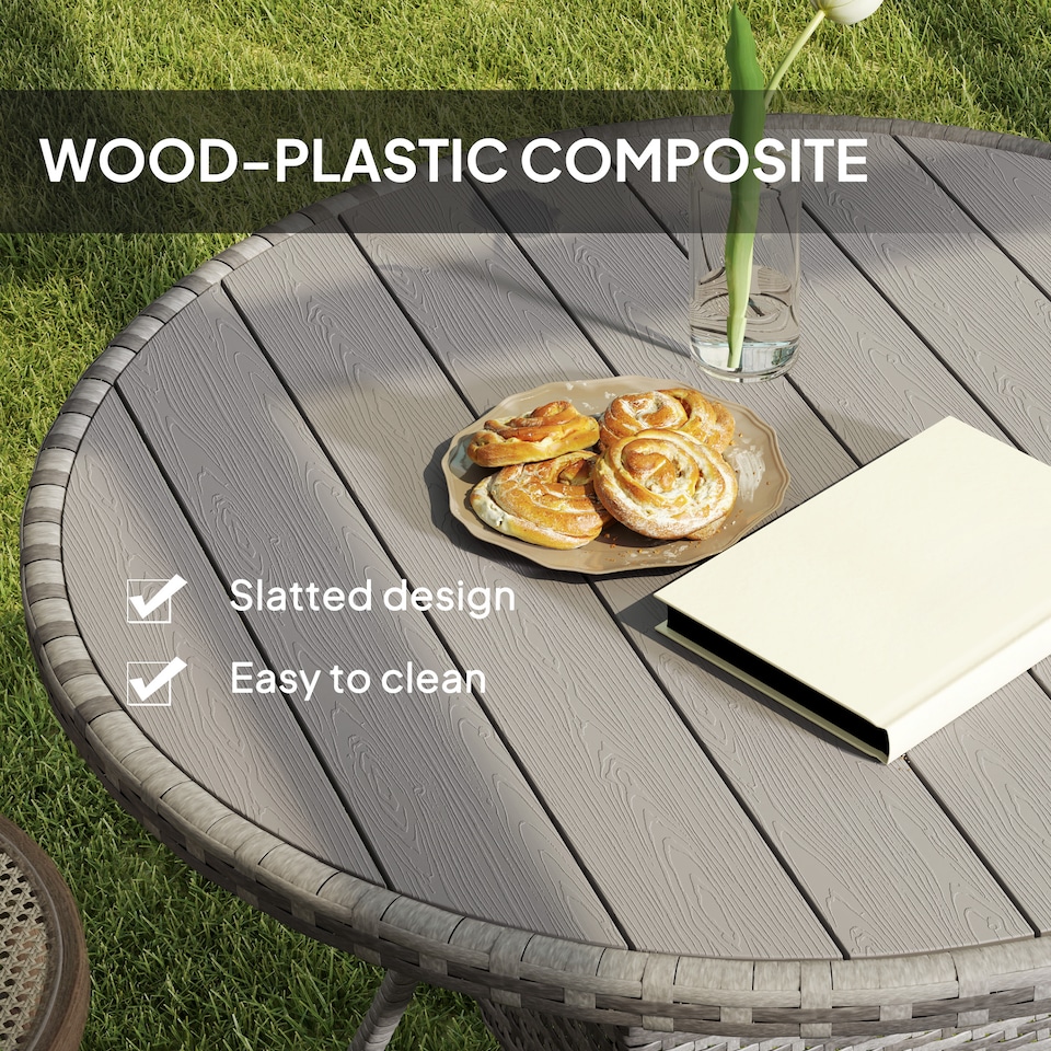 image 1 of Outsunny Outdoor PE Rattan Dining Table w/ Wood-plastic Composite Top, Grey