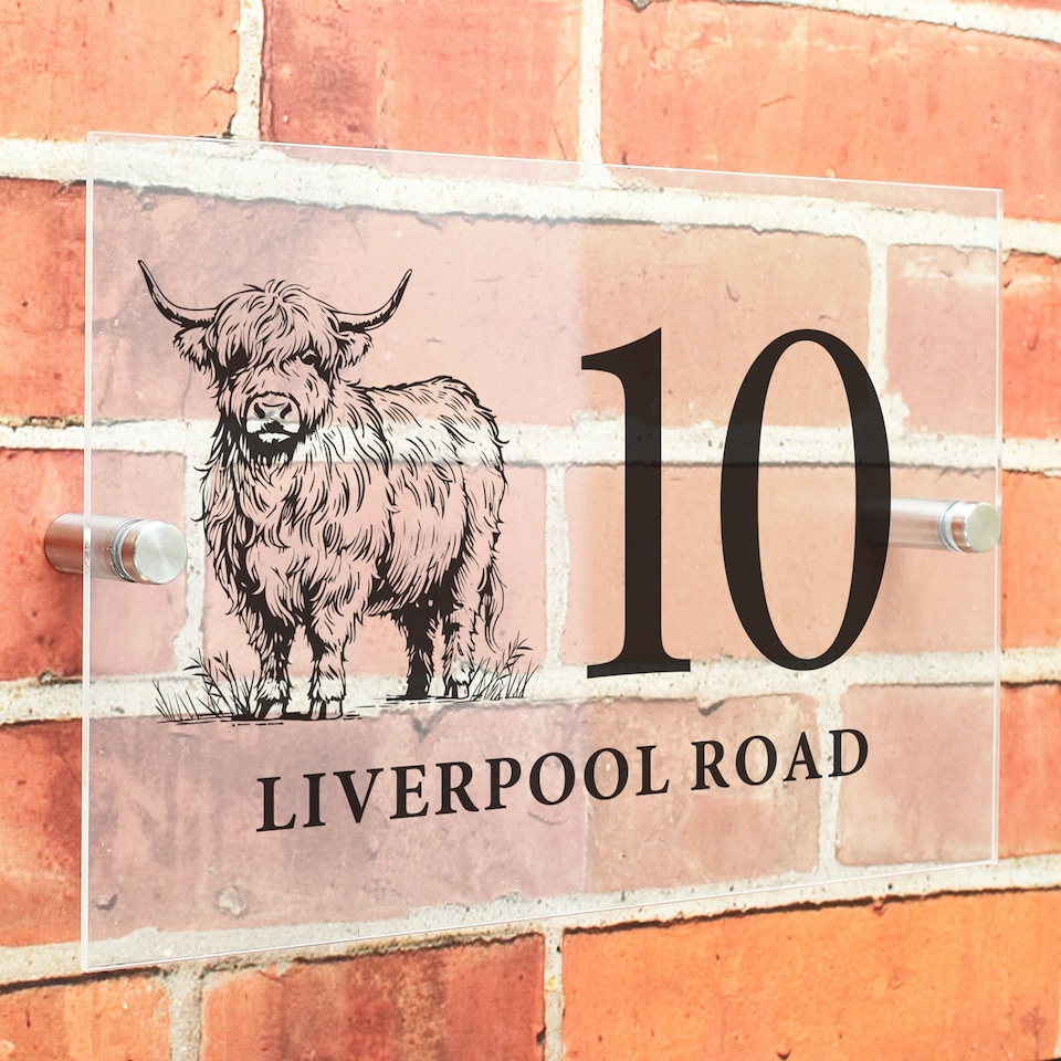 image 1 of Personalised Highland Cow Acrylic House Sign