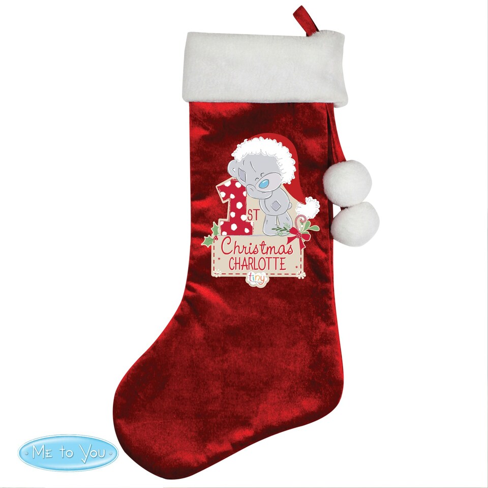 image 1 of Personalised Tiny Tatty Teddy 'My 1st Christmas' Luxury Red Stocking