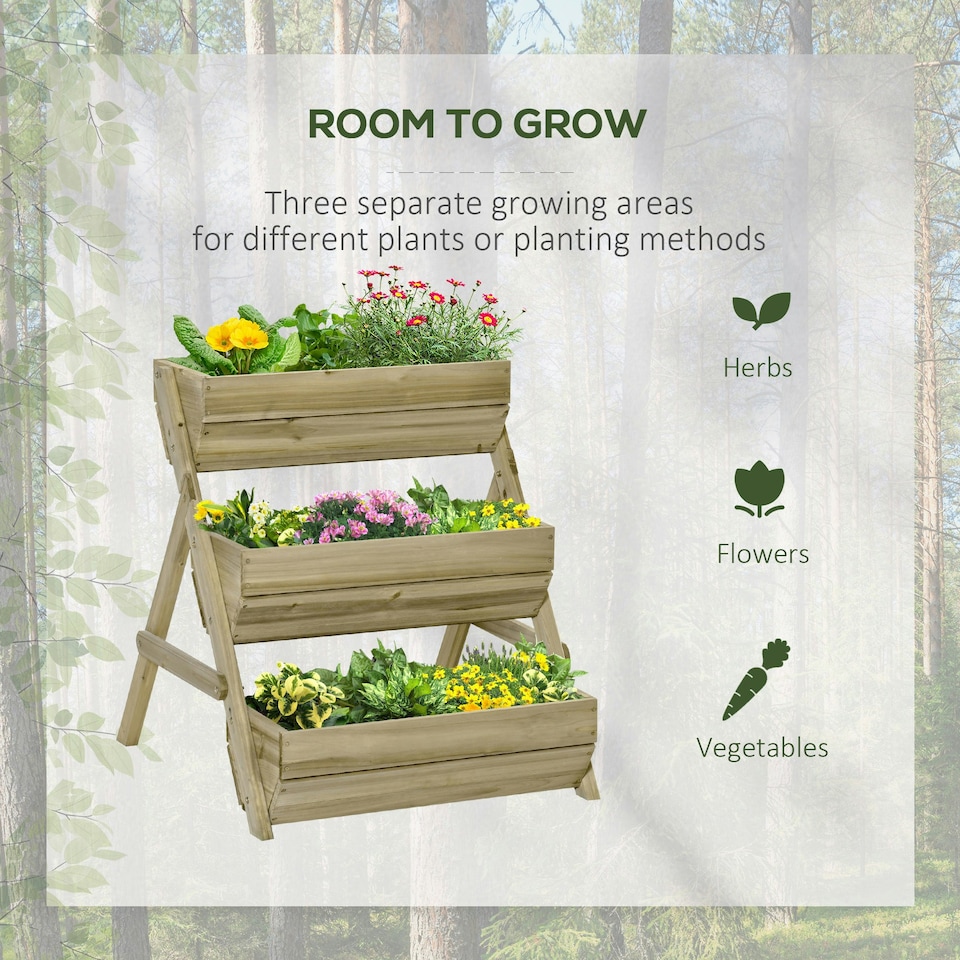 image 1 of Outsunny 3 Tier Raised Garden Bed Wooden Elevated Planter Box Kit, Brown