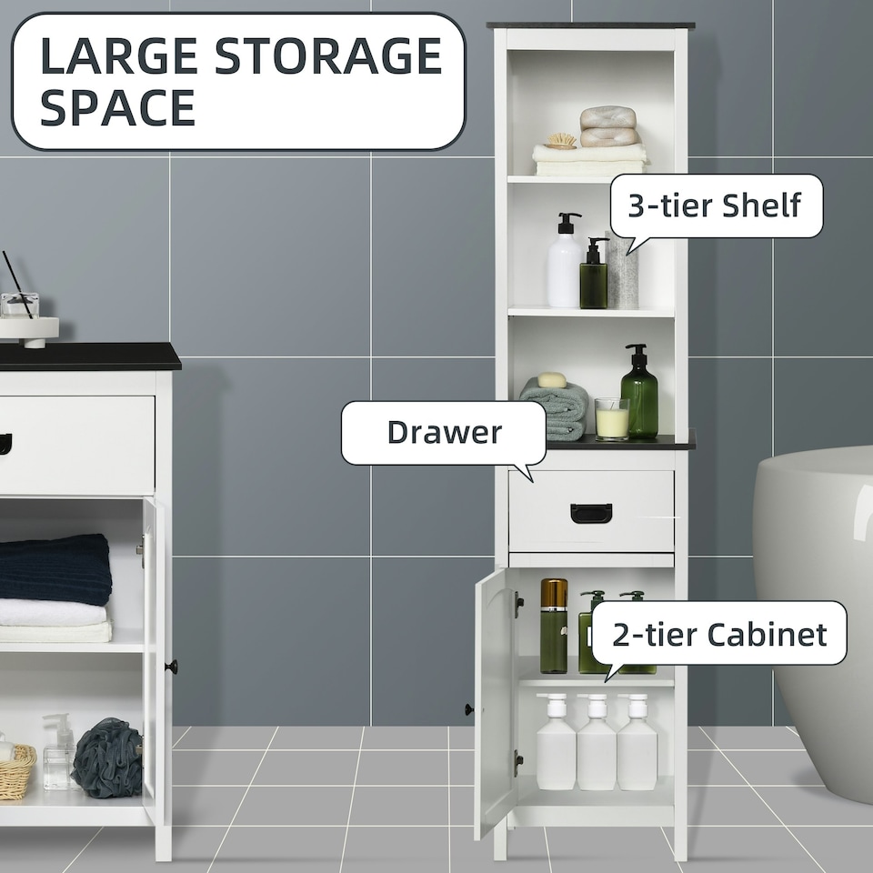 image 1 of kleankin Freestanding Tallboy Storage Unit W/ Drawer Single Door Cabinet White