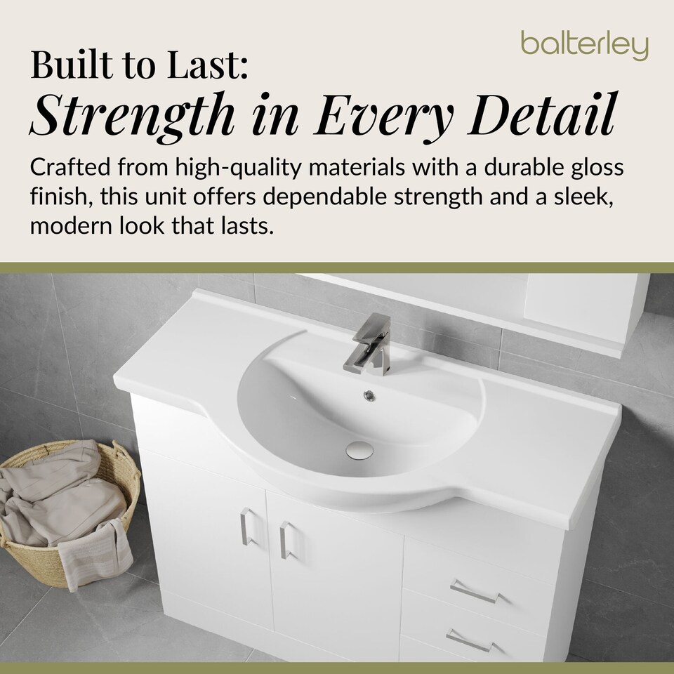 image 1 of Balterley 2 Door 3 Drawer Vanity Basin Unit with Round Basin | White | Gloss White